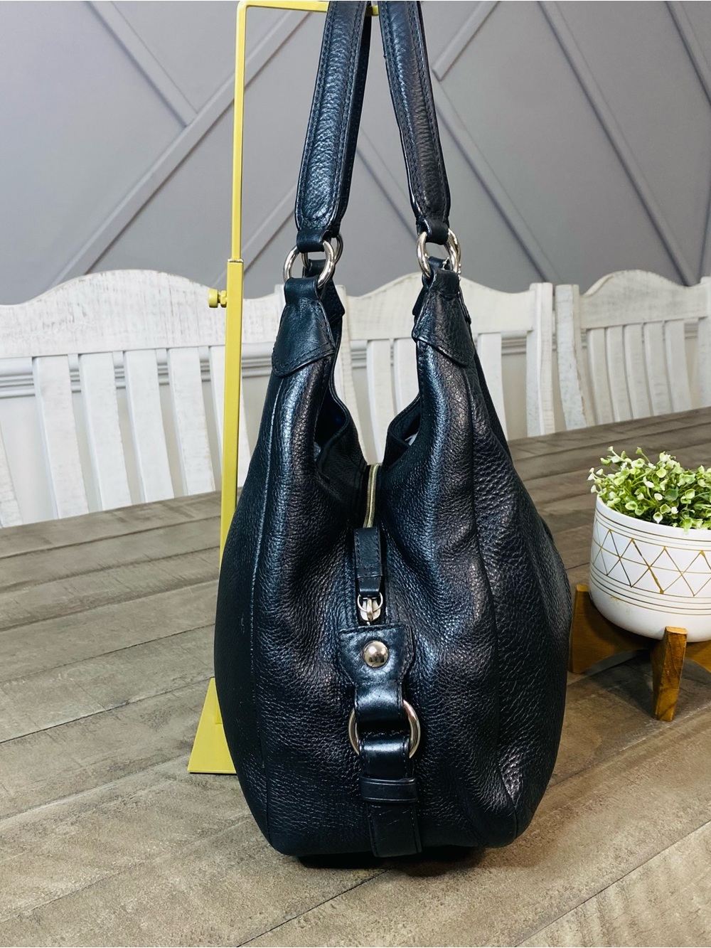 COACH Madison Maggie Black Pebbled Leather Hobo Shoulder Bag Purse - Picture 10 of 10